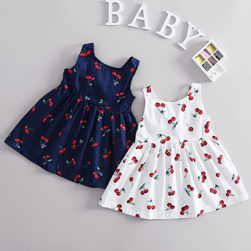 Girls Dress Children Cotton Dress Summer Kids Cherry Skirt Fashion Kids 0-6Years