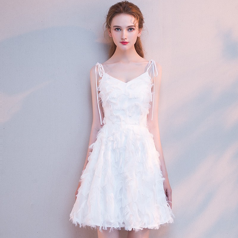 Women White Mini Dress Girl Piano Performance Dress Wedding