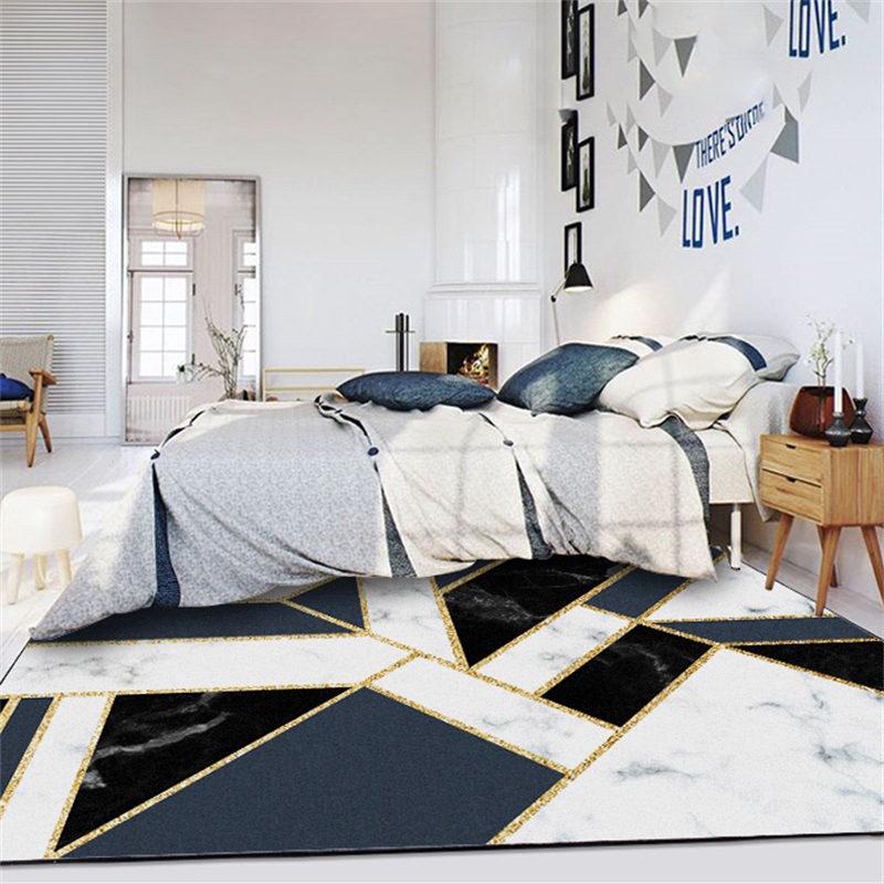 Heavy Metal Blue Geometry Ins Black White Marble Golden Bar