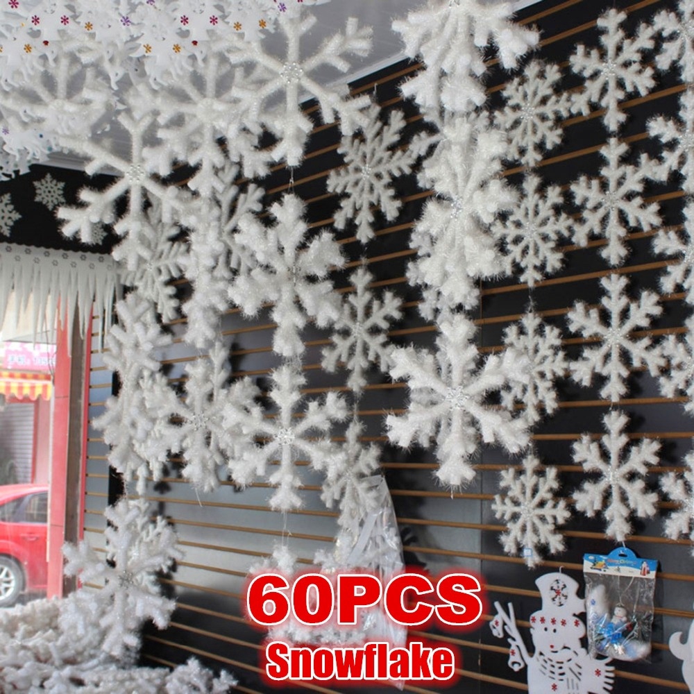 15 30 45 60pcs White Snowflake Christmas Ornaments Holiday