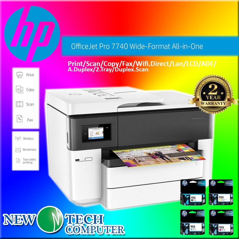 HP OfficeJet Pro 7740 A3 Wide Format AIO Printer Print/Scan/Copy/Fax/Wifi.Direct/Lan/LCD/ADF/A