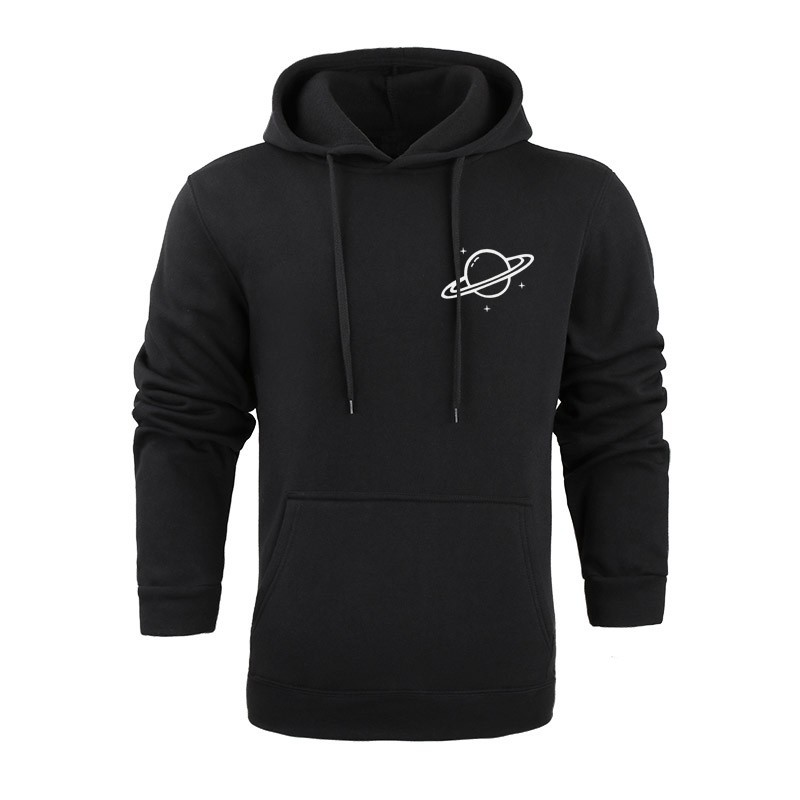 planet print drop shoulder hoodie