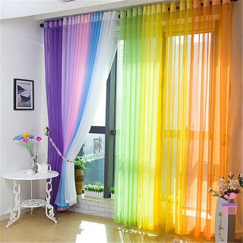 Floral Tulle Voile Window Drape Panel Sheer Scarf Valances Curtain Rainbow Color