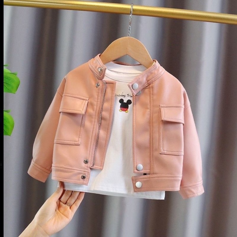 Baby girl leather jacket, fashionable leather jacket, personality, high