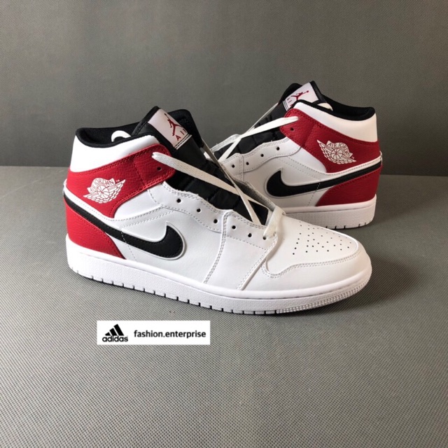 jordan 1 mid white black gym red
