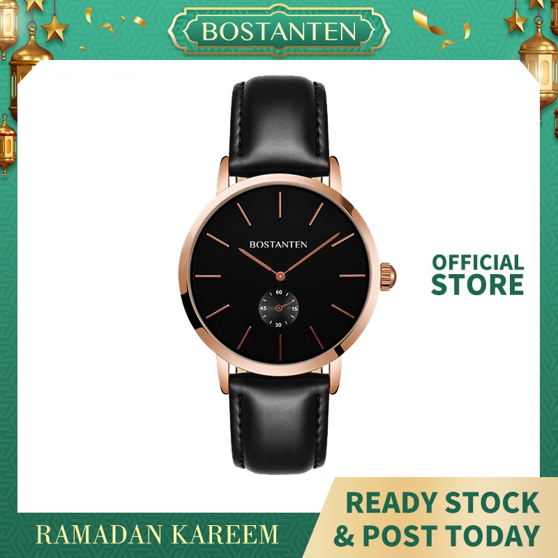Bostanten Men's Ultra Thin Waterproof Quartz Leather Original  Watch For Men Jam Tangan Lelaki