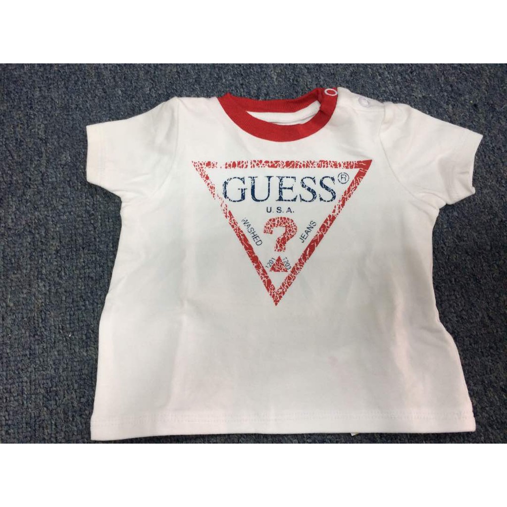 white and red guess shirt