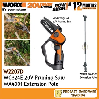 WORX [ W2207D ] - WG324E 20V Pruning Saw + WA4301 Extension Pole ...