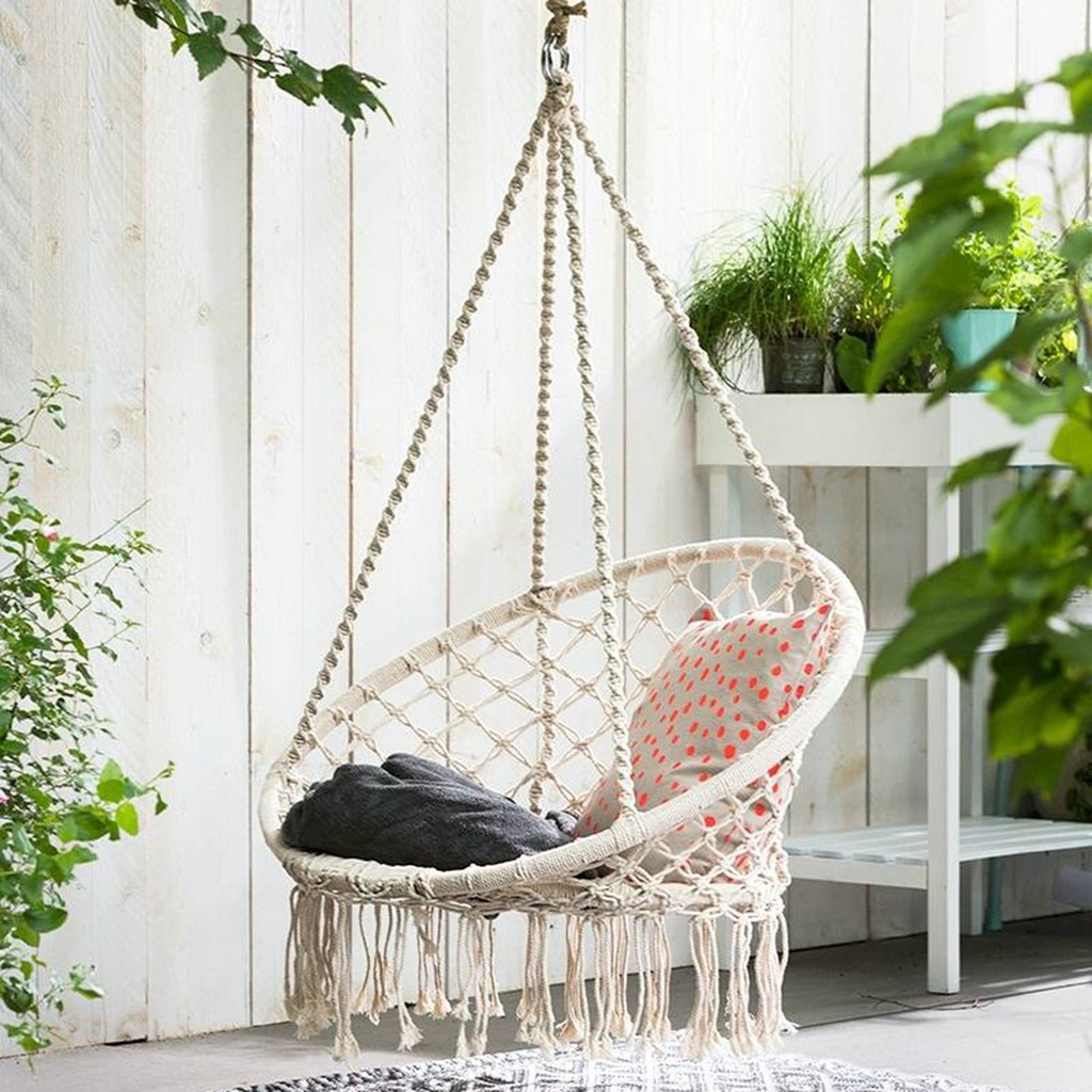 Outdoor Mesh Hanging Rope Swing Hammock Chair Home Garden Porch Patio Yard 150kg