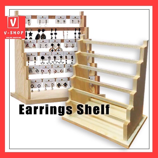 Wooden Shelf Hanging Earrings Jewelry Rack Bamboo Solid Wood Jewelry Display Creative Jewelry