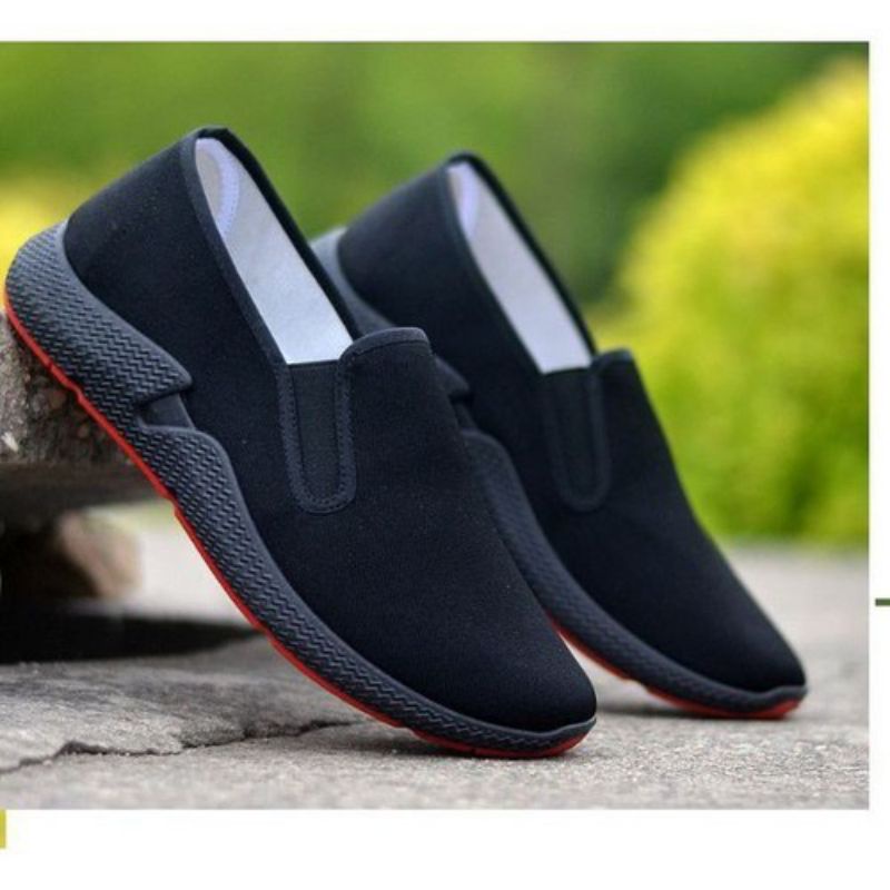 Spiso high sole fabric slip-on shoes in black for men | Shopee Malaysia