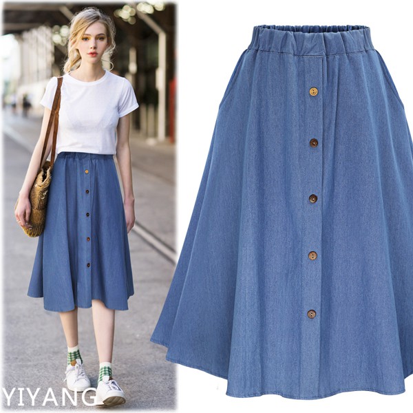 denim a line skirt midi