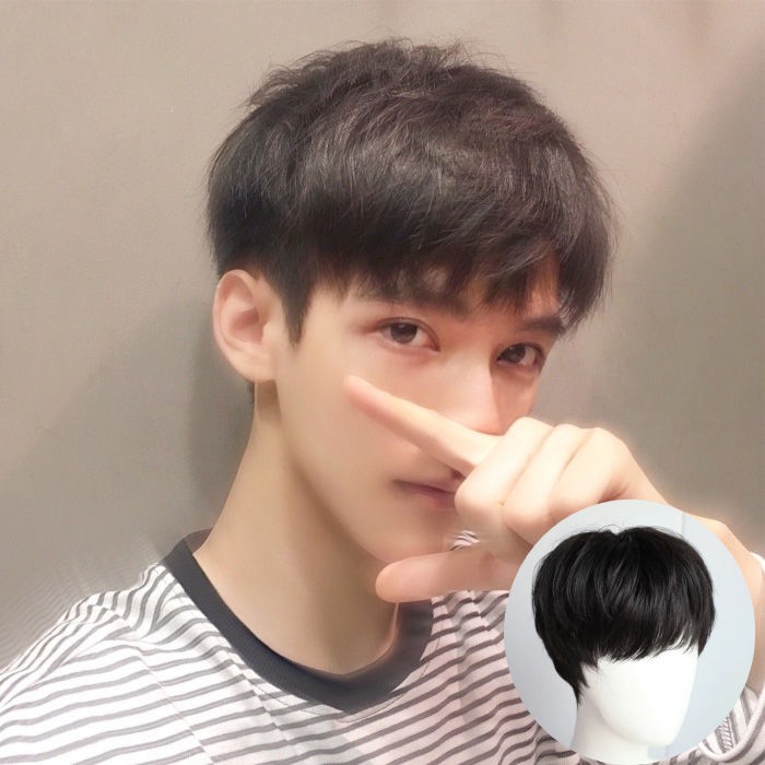 Han Edition Handsome Young Man Male Hair Wigs Human Flat Buzz Cut Wig Caps