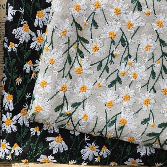 (1m Price) Exclusive Cotton Linen Fabric with Floral Embroidery (2 ...