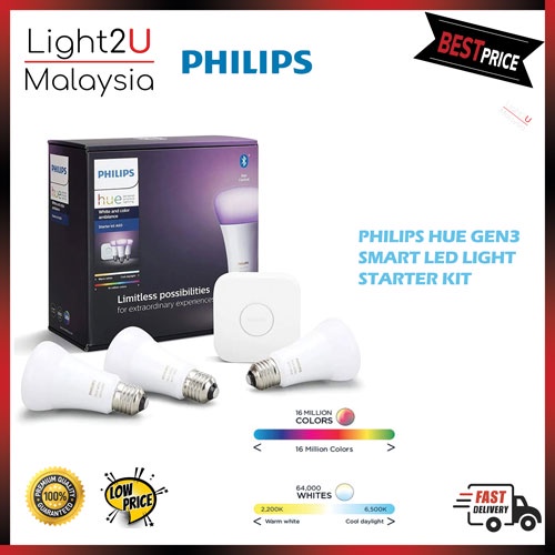 Philips Hue Gen 3 Smart LED Light Starter Kit Colour Mood Ambiance