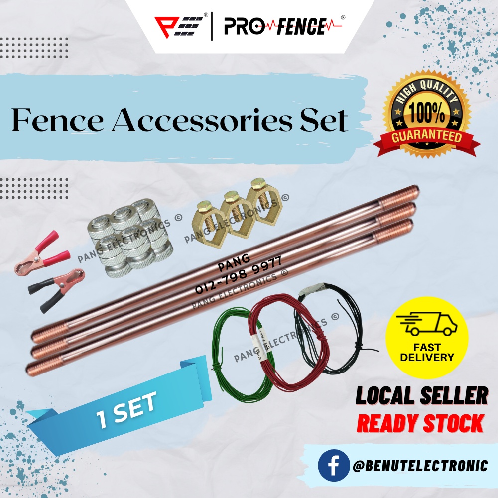 Pro Fence Electric Fence Accessories Set Pagar Eletrik Kebun Solar Cable, Copper Earth Rod & Clamp Grounding Bumi