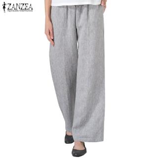 Image of ZANZEA Women Elastic Waist Wide Legged Cropped Casual Straght Pants