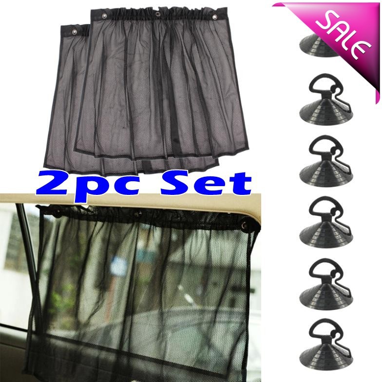 In Stock Suction Cup Black Mesh Window Curtains Car Sun Shade 2
