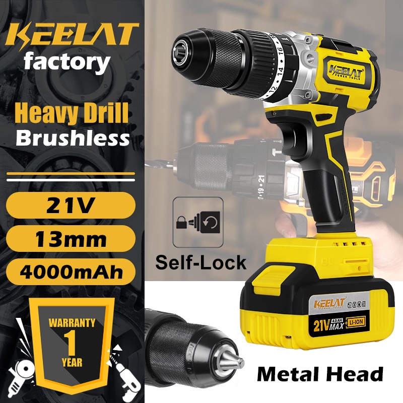 keelat Drill Cordless Set Brushless Drill Driver Kit Liion Battery