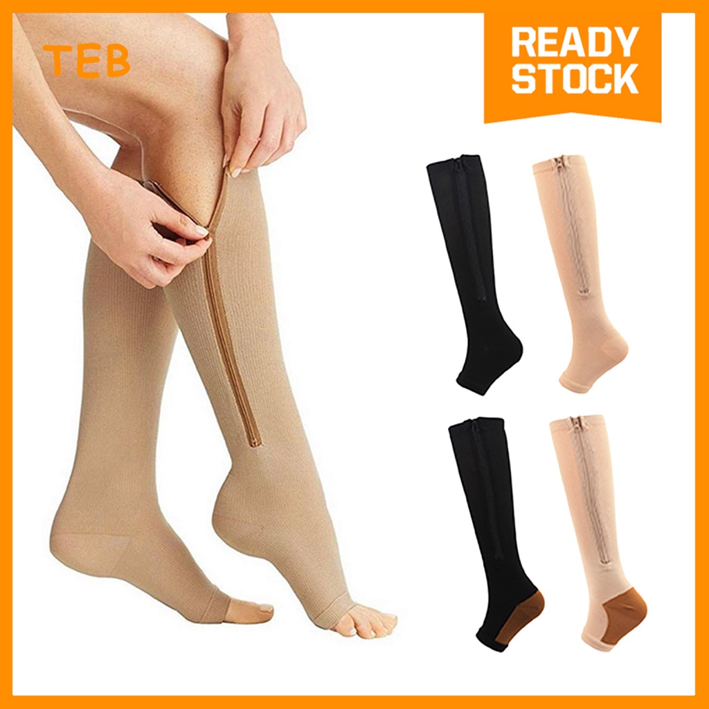 Zipper Compression Socks Open Toe | Stokin Tekanan Zip Lutut Varikos Sukan Kurang Letih Travel Unisex