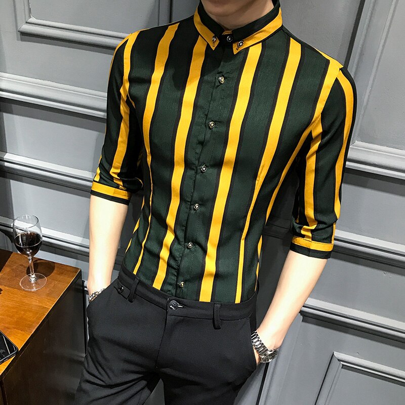 black and yellow striped top