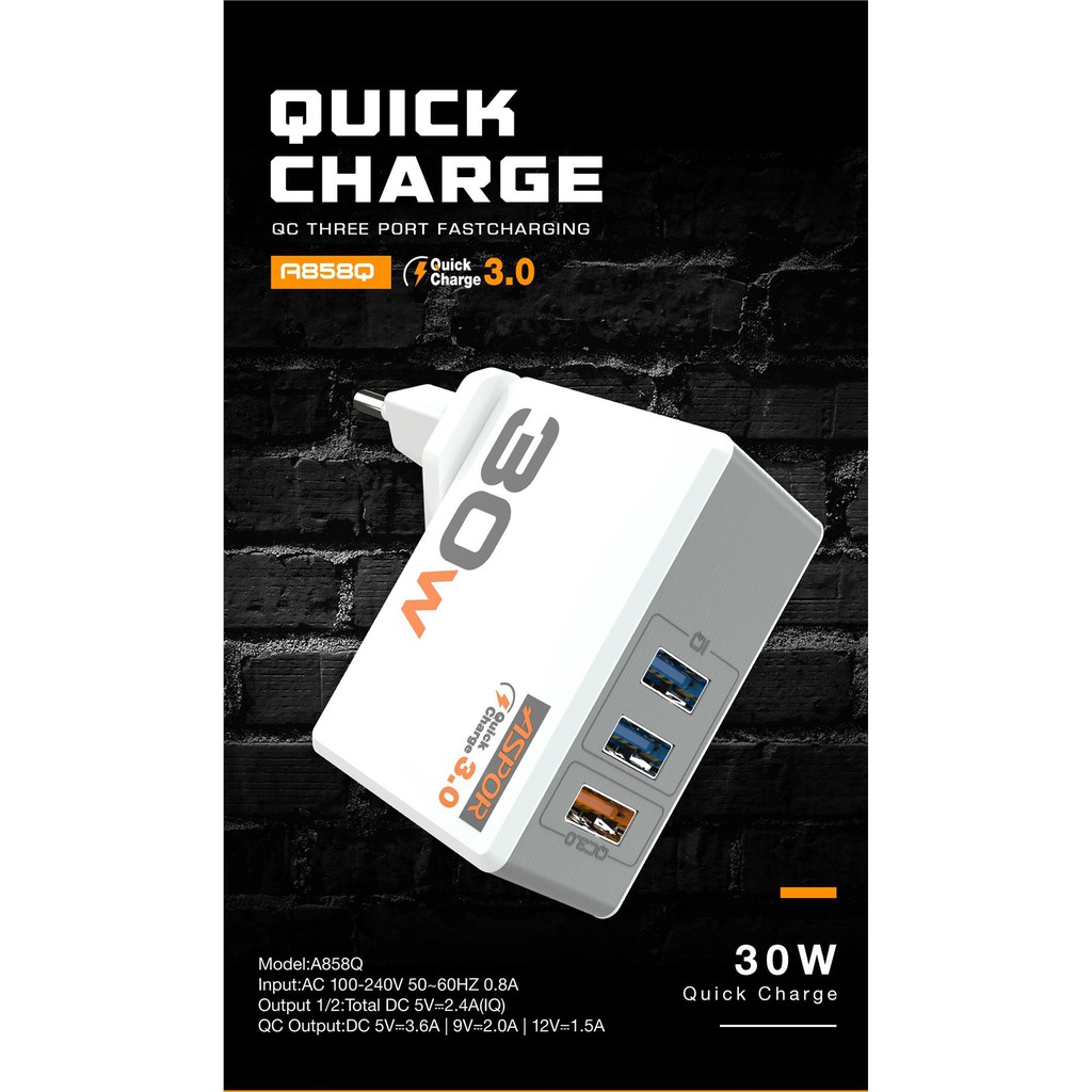 Ready Stock) Aspor A858Q 30W 3 Tri USB port QC 3.0 Quick Fast Charger | Shopee Malaysia