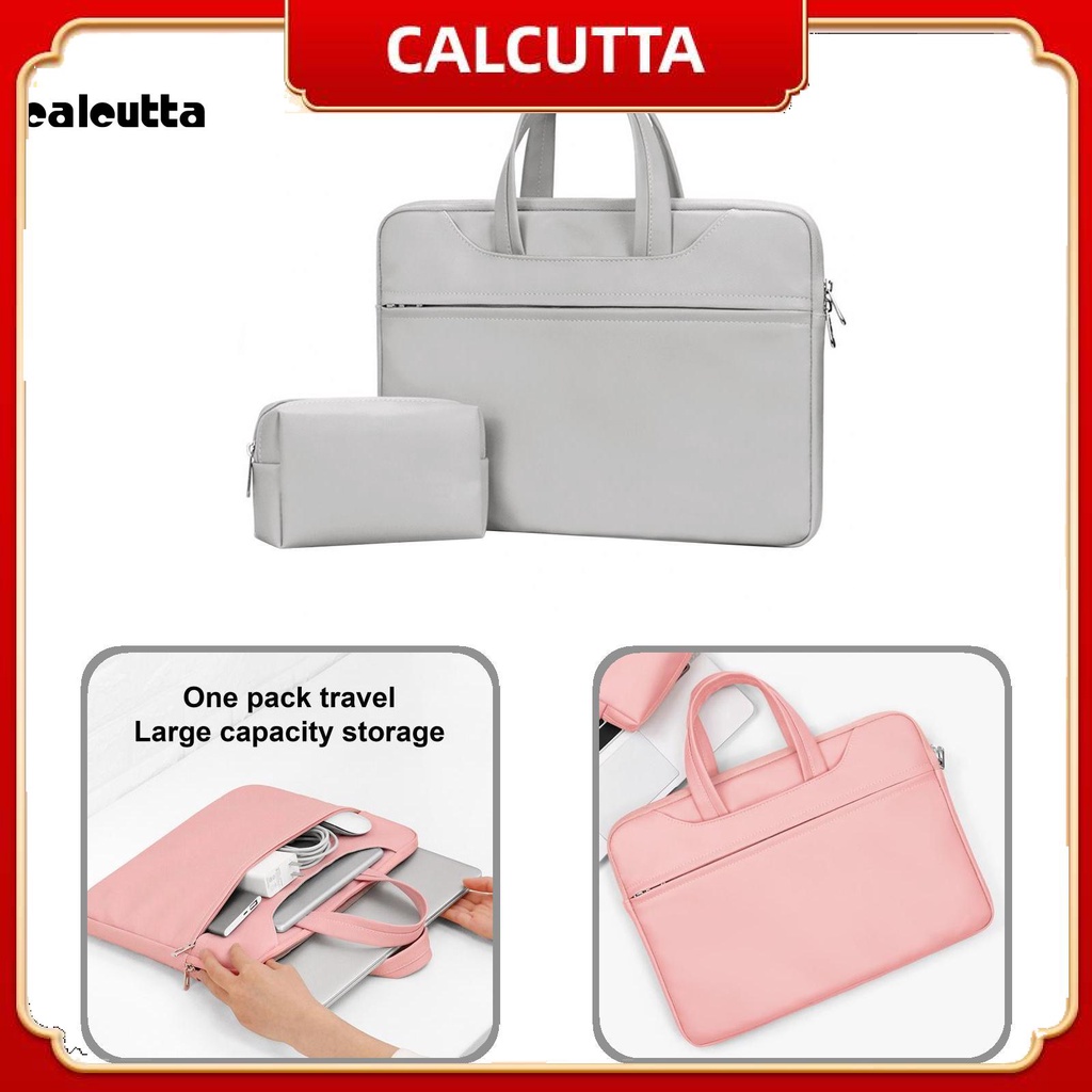 [calcutta] Smooth Zipper Laptop Bag Multiple Pockets Laptop Sleeve Bag
