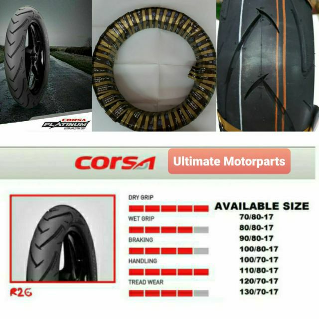 Y15zr Rs150 Lc135 Corsa Platinum Tayar Tire R26 Tyre Sport Rain Tubeless 70 90 17 120 70 17 Shopee Malaysia
