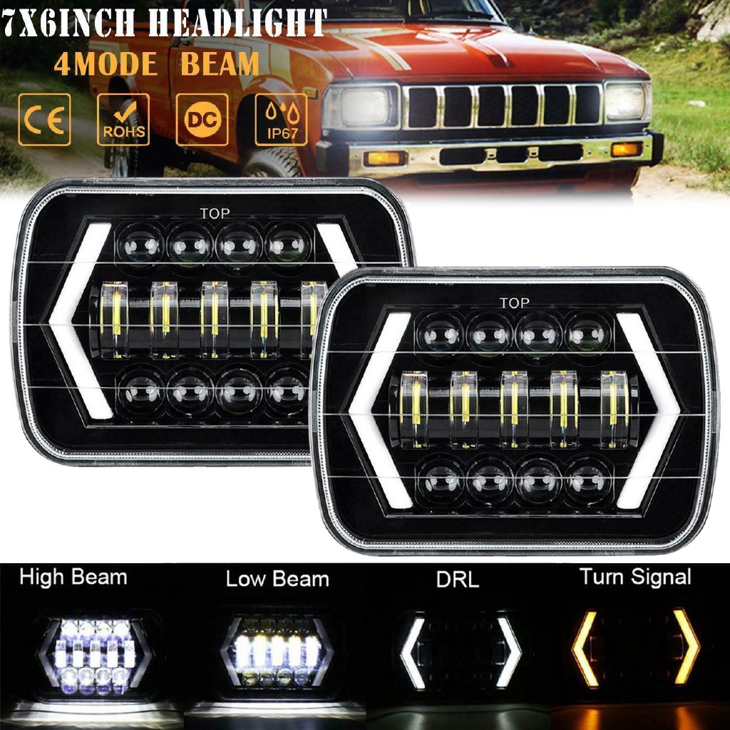 7x6 inch CREE LED Headlight DRL Halo Turn Signal for Toyota Pickup Celica Truck 