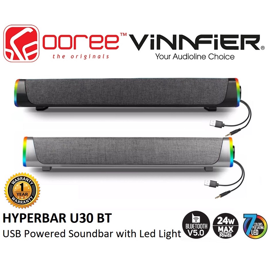 VINNFIER HYPERBAR U30 BT USB POWERED SOUNDBAR WITH RGB LIGHT, BLUETOOTH 5.0 & USB / AUX LINE IN FOR COMPUTER TV SPEAKER
