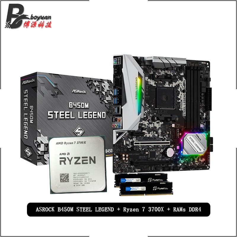 Amd ryzen 7 3700x r7 3700x cpu + asrock b450m steel legend motherboard ...