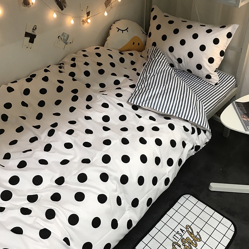 Black And White Polka Dot Striped Bedsheet 4pcs European Duvet