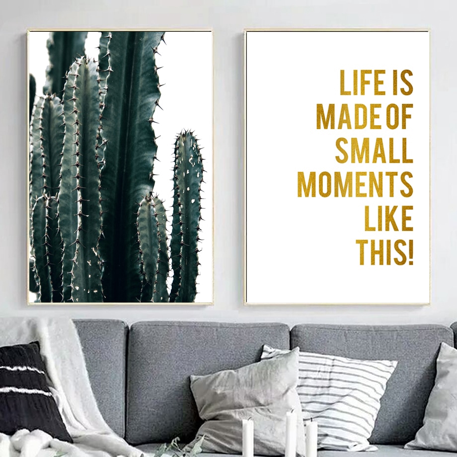 Cactus Plant Gold Inspirational Quotes Canvas Painting Nordic Posters And Prints Wall Pictures For Living Room Decor Shopee Malaysia