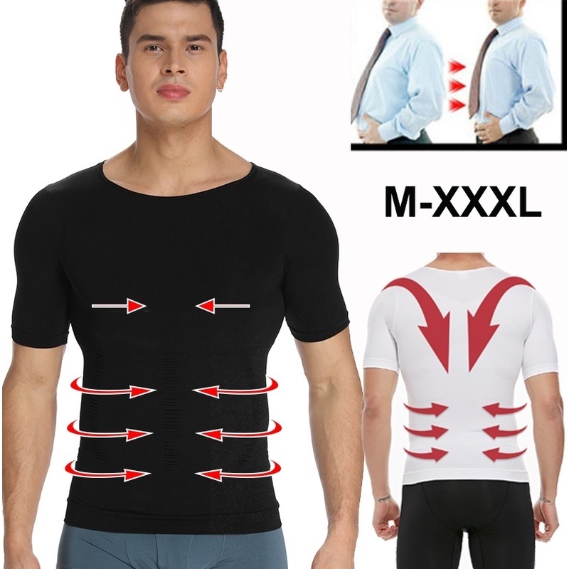 Mens Slimming baju T Shirt lelaki Body Shaper Compression Shirts Gynecomastia Undershirt Waist Trainer Belt Tank Tops Weight Loss Shapewear Baju T ketat bentuk badan