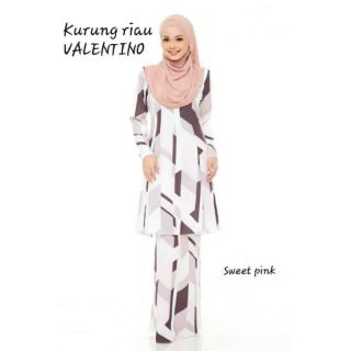  Kurung  riau Valentino design  sweet pink corak  geometri 