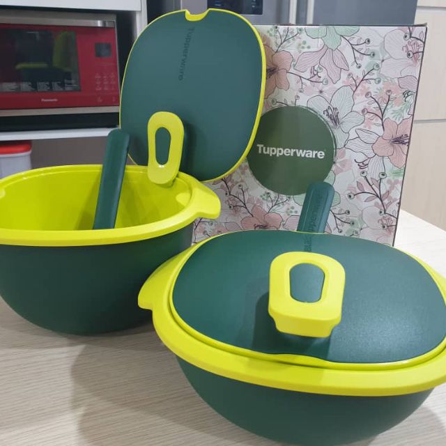 Tupperware Warmie Tup Serving Set With Spoon Green Microwaveable Pot