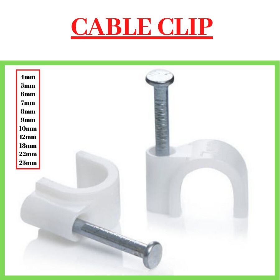 4mm / 5mm / 6mm / 8mm / 10mm / 12mm / 18mm / 20mm / 25mm PVC Cable Clip / Cable U clip / Wall