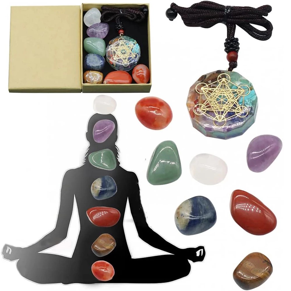 Orgone Pendant Kit 7 Chakra Healing Crystals Stones Metatron Cube Orgonite Pendant Energy Generator Necklace Spiritual Enhance