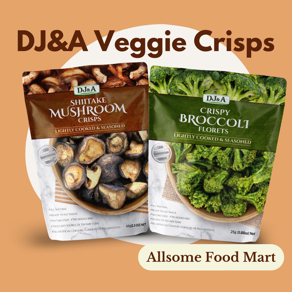 DJ&A Veggie Crisps (Shiitake Mushroom 蘑菇干, Broccoli Florets 西兰花干) Imported Snacks 进口零食 Healthy Snacks 健康零食