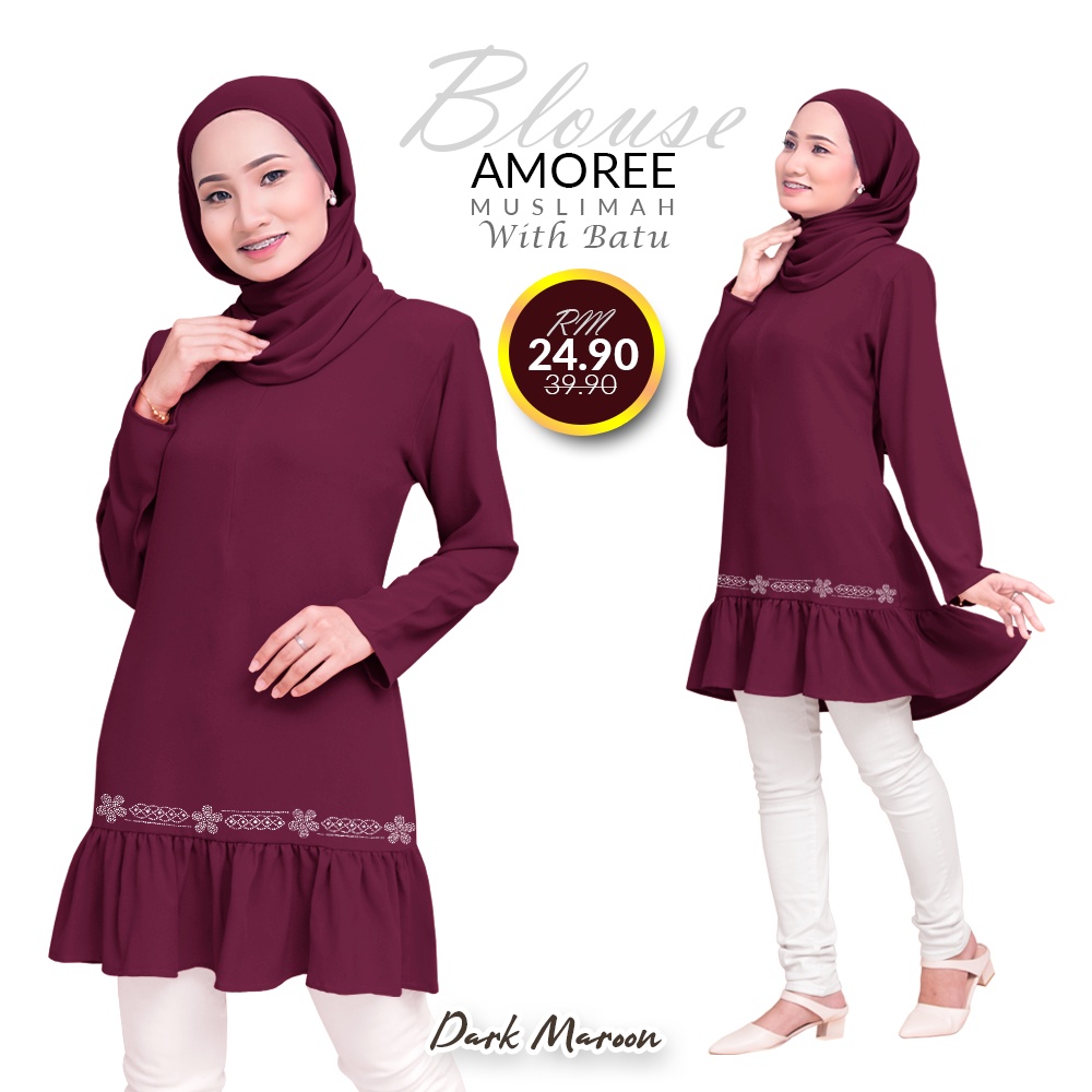 ❃ Best Price Discount Deal ❃ Amoree Ruffles Blouse Muslimah With Batu by BEE STYLISH V2