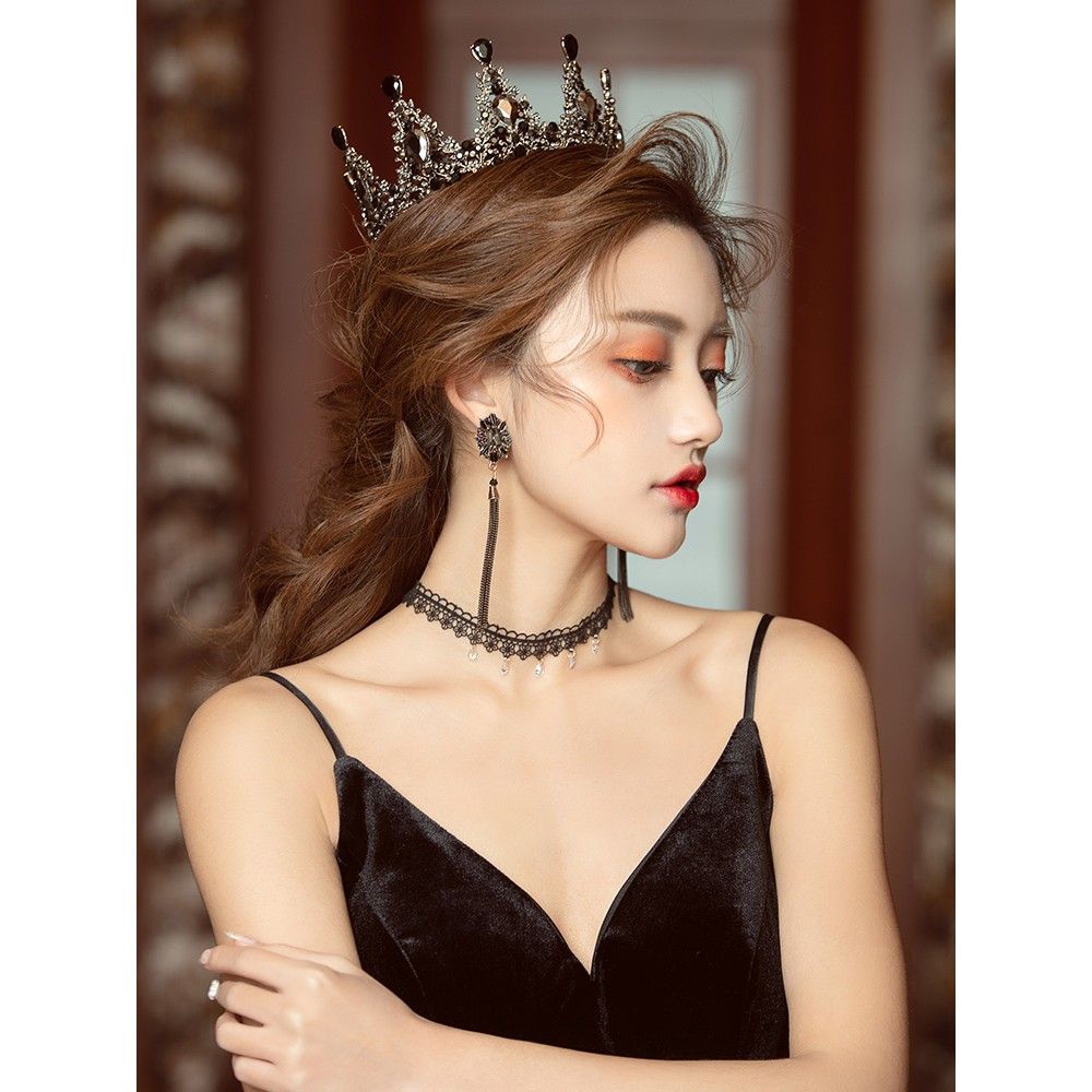 Crown Tiara Bride Retro Black European Wedding Dress Luxury Crown