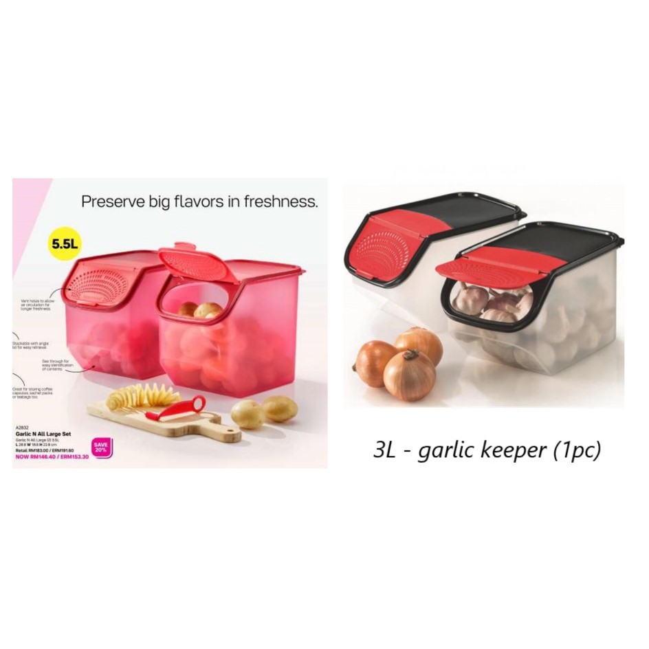 Tupperware Purple Garlic Keeper Set 5.5L and 3L