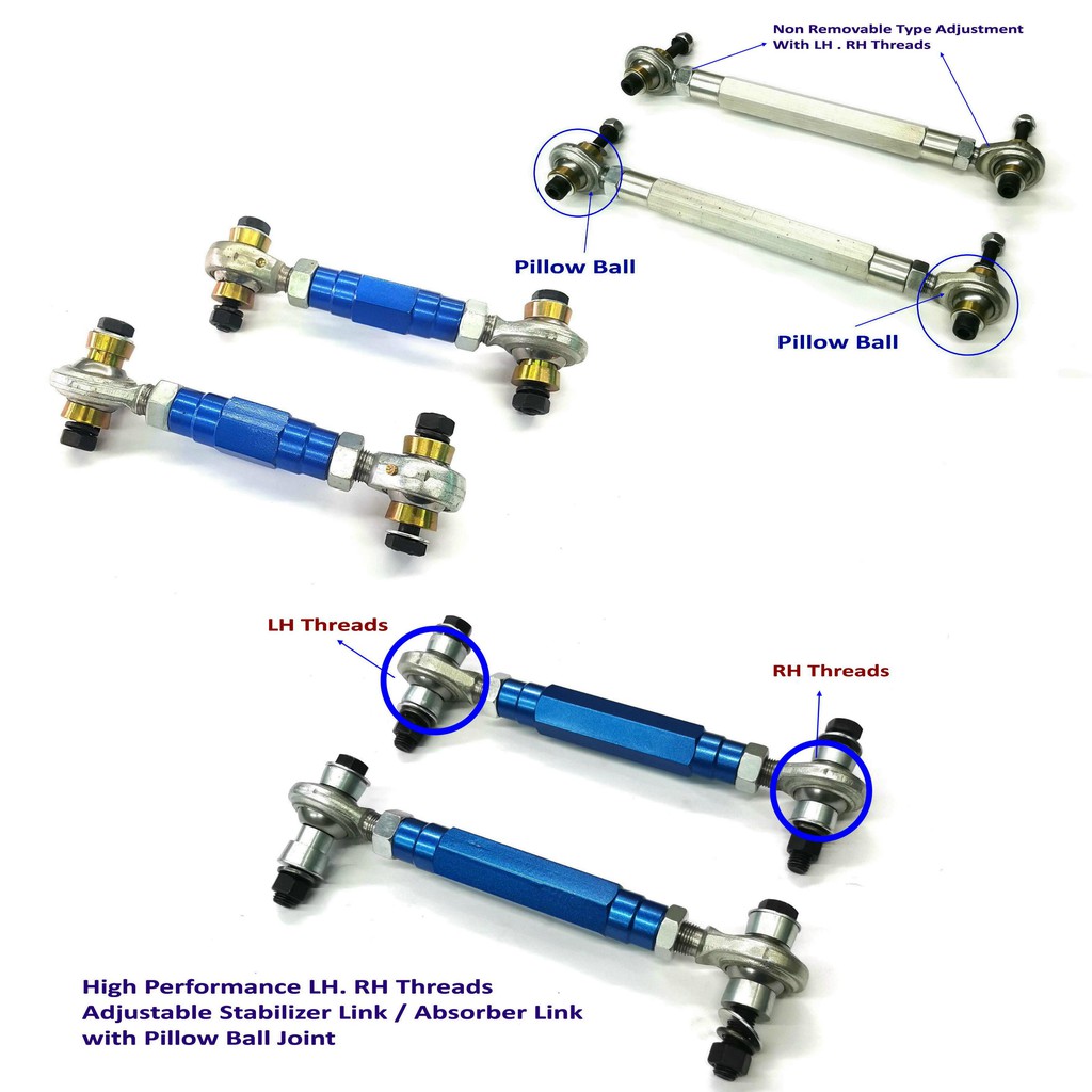 High Performance Lh Rh Threads Adjustable Stabilizer Link Absorber Link With Pillow Ball Joint Shopee Malaysia