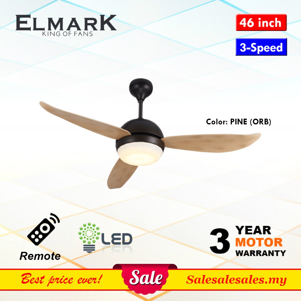 Elmark Swift 46 Remote Ceiling Baby Designer Fan With 3 Tone Led Light Pine Grey Koa Kipas Siling