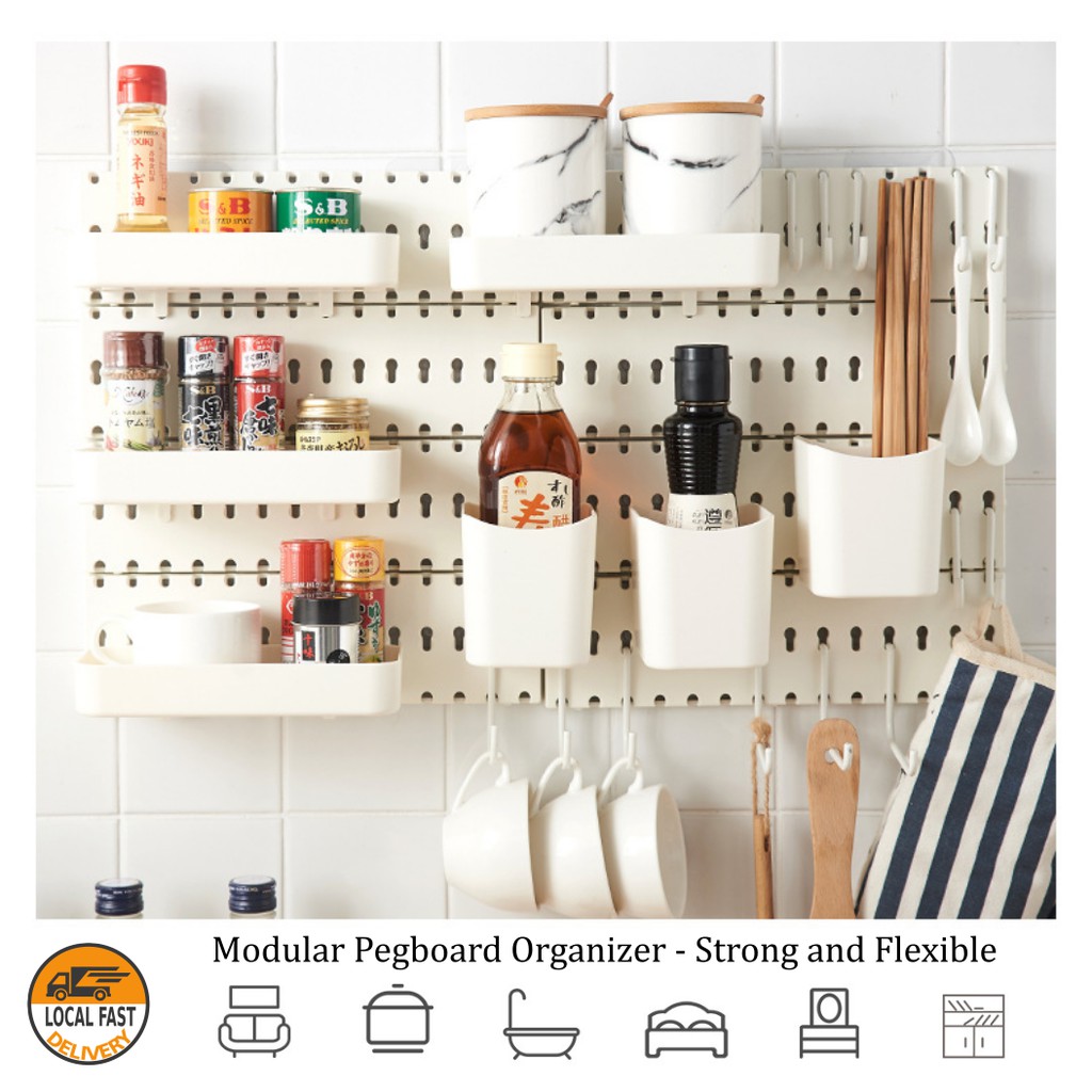 DIY Utility Modular Wall Mounted Pegboard with Storage Container Shelf ...