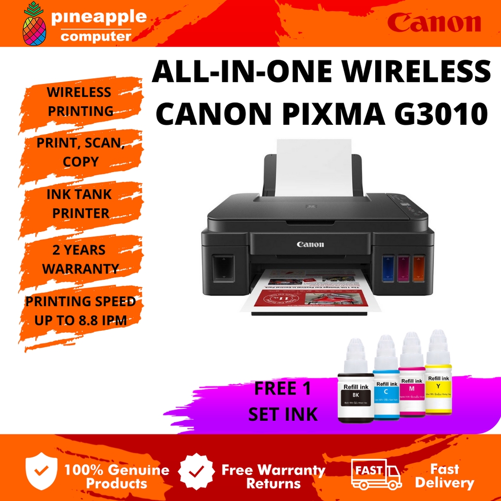 Canon Pixma G3010 G3000 All In One Ink Tank Wireless Printer Printscancopywifi Shopee 1268