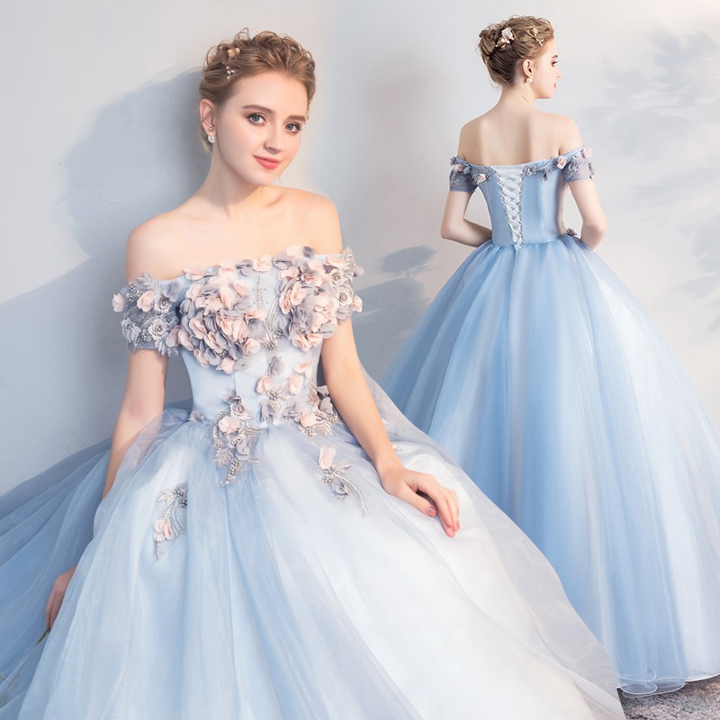 S 3xl Blue Off Shoulder Floral Bridal Plus Size Pre Wedding