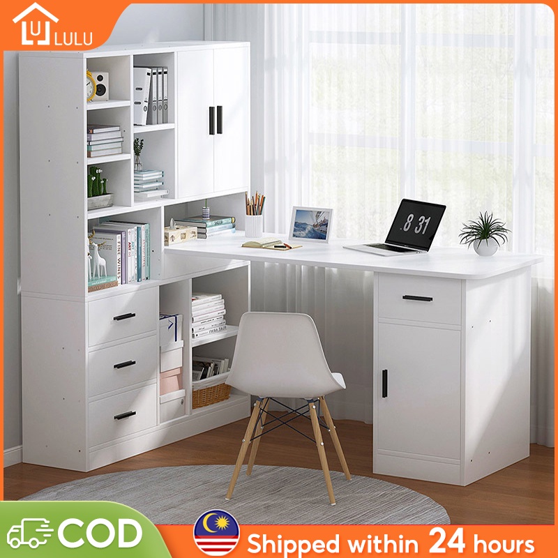 LULU Computer Table with Book Shelf Study Desk Writing Desk Meja Belajar Home Office Table With