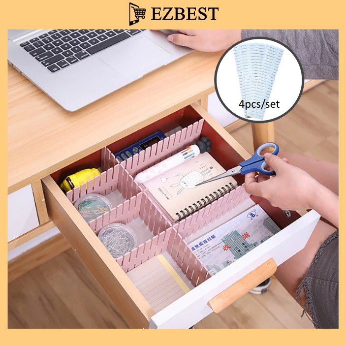 EZBEST 4PCS/Set DIY Plastic Grid Drawer Divider Adjustable Sock