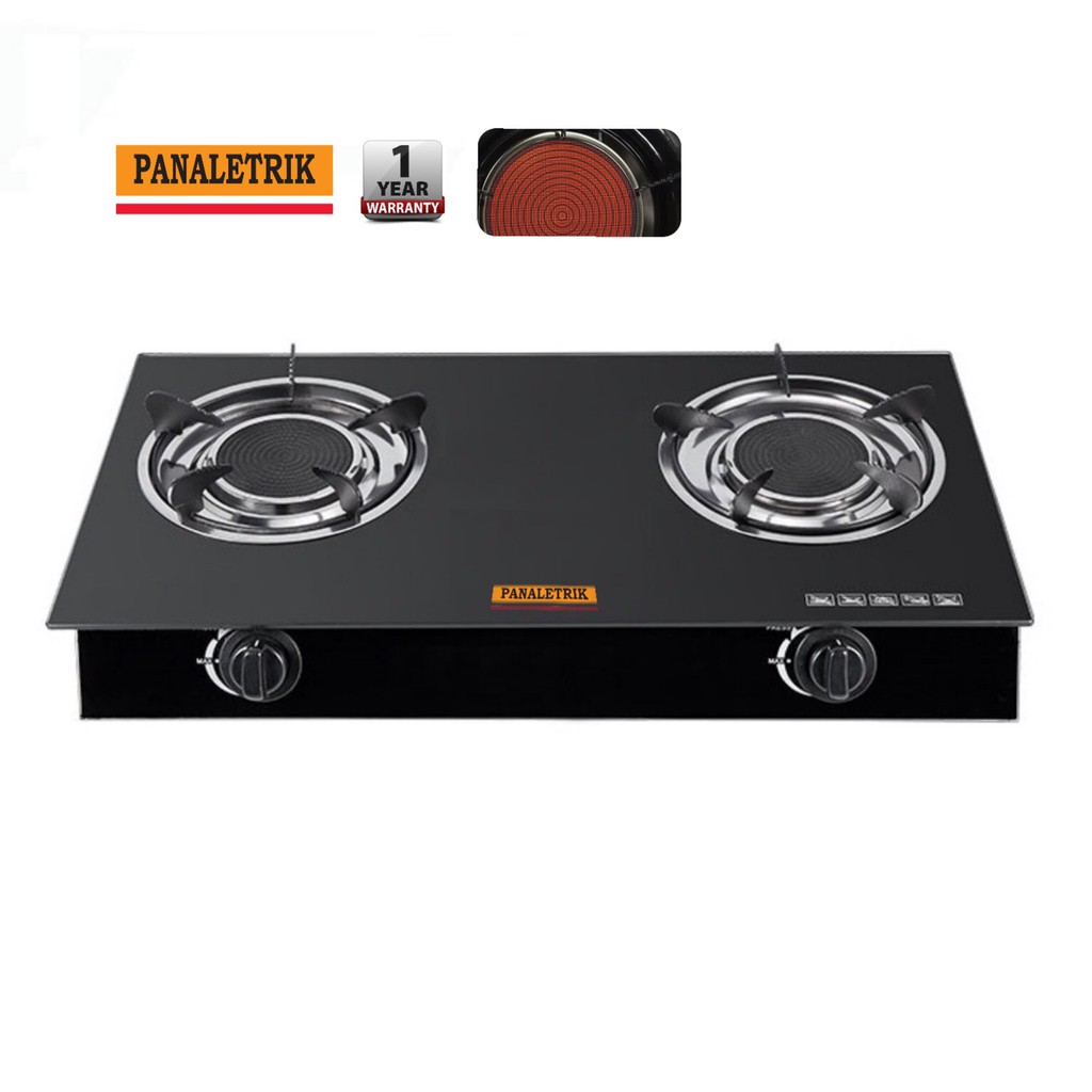 Panaletrik Infrared Glass Gas Stove Tempered Glass 2 Burner Table Top